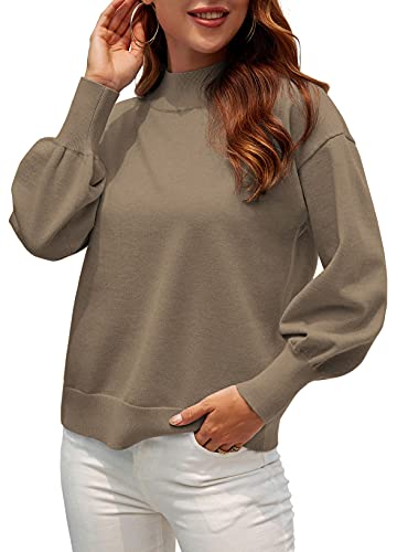 Image of WEACZZY Women's Sweater Mock Neck Long Lantern Sleeve Lightweight Knit Tops