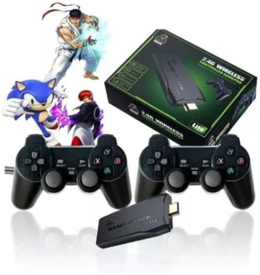Game Stick Lite, 64 GB, 4K Ultra HD, 10000 Jogos, 2 Controles Sem Fio 2.4G