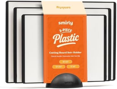 SMIRLY Plastic Cutting Board Set with Holder 3 Pieces, Non-Slip D...