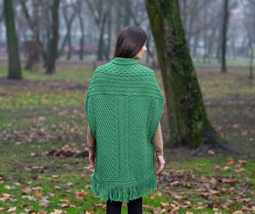 Image of SAOL 100% Merino Wool Shawl /Poncho Sweater /Open Cardigan /Wool Cape with Pockets with Fringe Trim and Trinity Knot Button