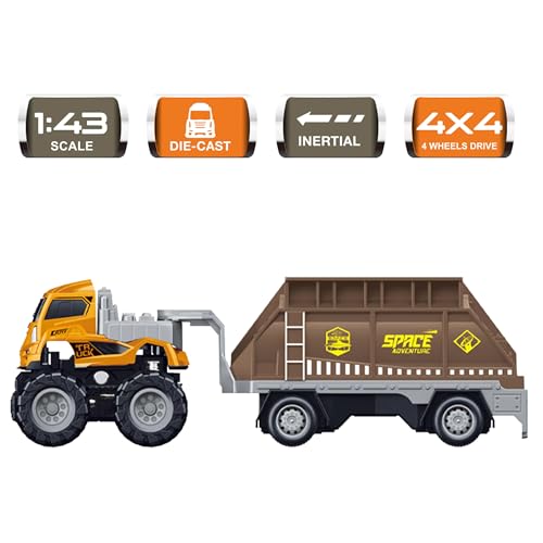 Image of Friction Powered Space Transport Truck Toy for Kids Boys 1:43 Die cast Alloy Model Miniature Trailer Pull Back Vehicle (Pack of 1, Multicolor)
