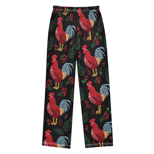 ZZXXB Rooster Spruce Branch Boys Long Pants Soft Trousers Elastic Waist Kids Lounge Bottoms with Pockets S-XL2