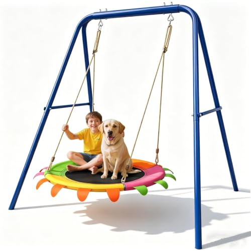 Image of 40 inch Saucer Swing with Frame for Kids Outdoor, 440lbs Swing Set with Heavy Duty Metal Stand, Outdoor for Toddler and Kids 3-8 Backyard
