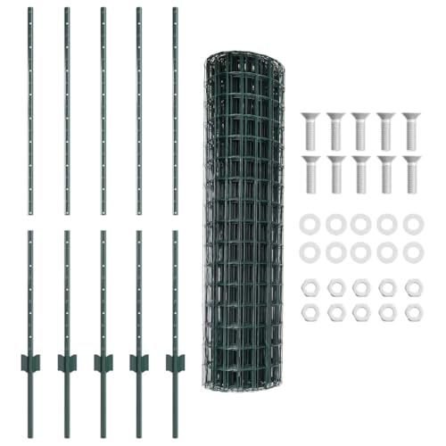 Grüner Gartenzaun mit Pfosten, 1,2 x 10 m, Stahl und PVC, robuste Drahtgeflecht-Einzäunung, ideal für Garten und Terrasse, langlebiger Sichtschutz