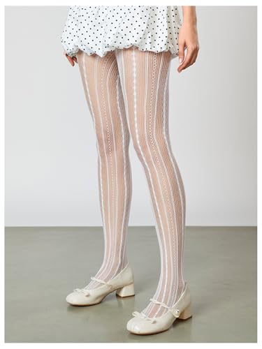 Image of RoseSeek Women's Floral Lace Fishnet Tights Kawaii Y2K See Through Stocking | Sheer Mesh, Lace Tights, Floral Lace Fishnet Tights, Thigh Highs, Leggings, Y2K Stockings
