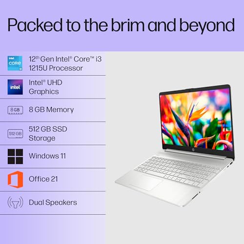 HP 15s, 12th Gen Intel Core i3-1215U, 8GB DDR4, 512GB SSD, (Win 11, Office 21, Silver, 1.69kg) Anti-glare, Micro-edge, 15.6-inch(39.6cm) FHD... - Image 2