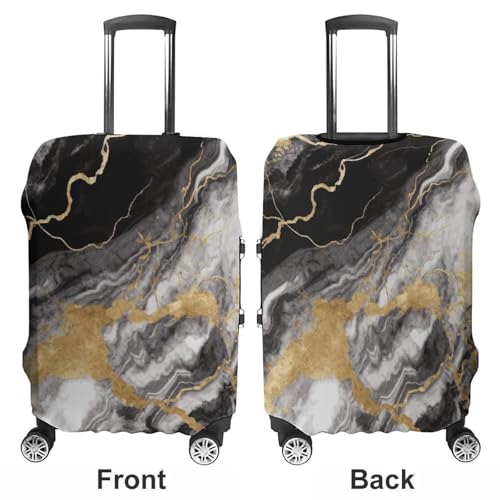 Black White Gold Foil Marble Elastic Luggage Cover Suitcase Protector for 19-32 Inch Suitcases | Universal Stretchable Travel Bag Cover | Anti-Scratch, Washable with Zipper Closure XL3
