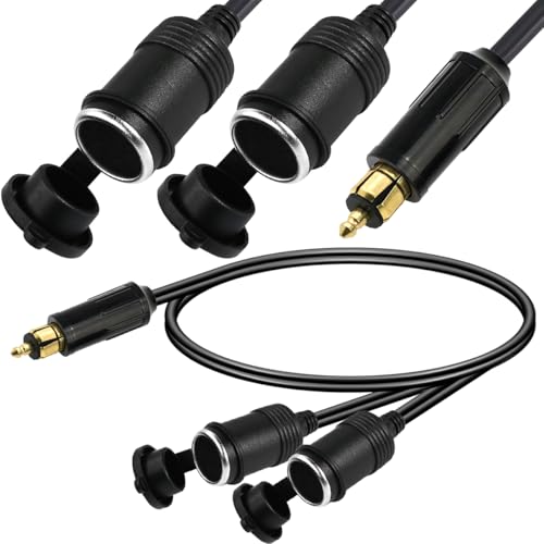 Xiatiaosann シガレットライターソケットfor DIN 用 12V/24V 2ソケットスプリッター 車アクセサリーコネクタ ヨーロッパ製 for DINオス-メスソケットケーブル オートバイ・トラック用