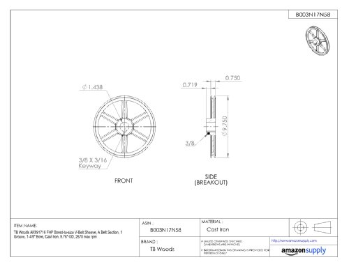 image for TB Woods AK5915/16 FHP Bored-to-size V-Belt Sheave, A Belt Section, 1 