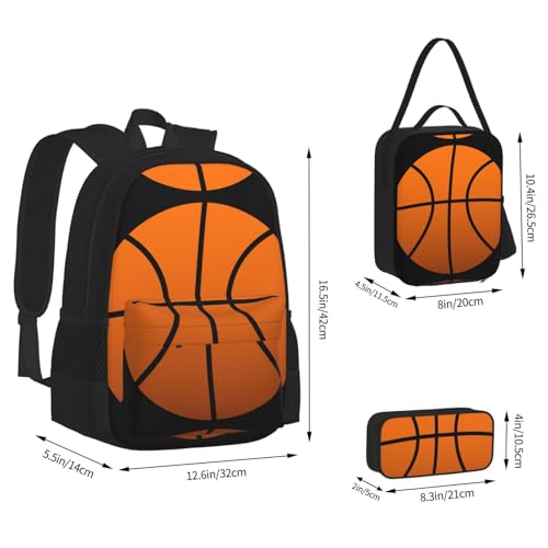 nanger Basketball Print 3-Piece Set Backpack, Lunch Bag And Pencil Case, For Travel, College, And Daily Use4