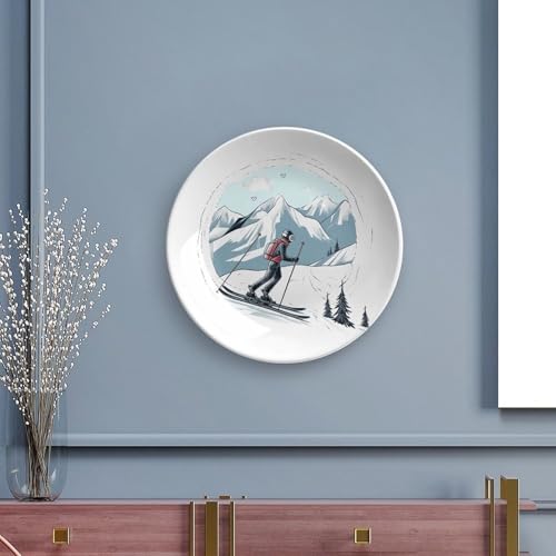 Plato decorativo de porcelana temática esquí de 7 pulg miniatura 5