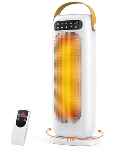 Calefactor Bajo Consumo, 1500W PTC Calefactor Ceramico Electrico, 4 Modos con Control Remoto, Protección Contra Sobrecalentamiento y Vuelco, Temporizador de 1 a 10 h, para Oficina, Dormitorio y Casa