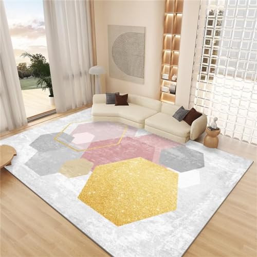 Tapis de passage motif hexagonal géométrique gris pour salon moderne