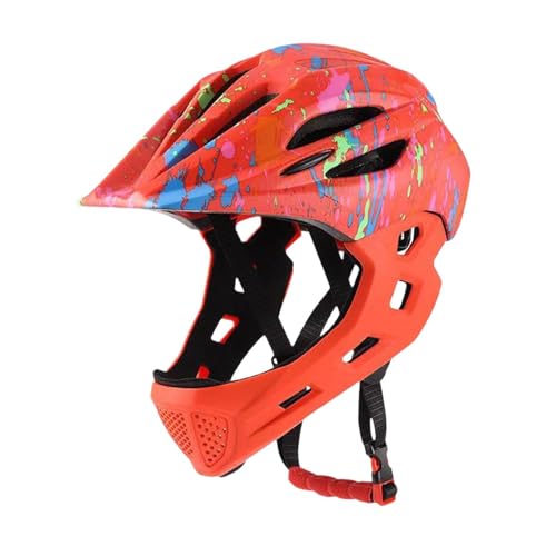 Kids Full Face Bike Helmet Lightweight Bicycle Helmet with Ventilation Holes for Boys Girls Cycling Roller Skating Outdoor Riding- Orange