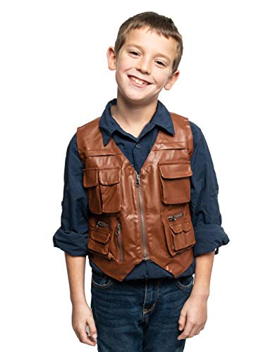 ComfyCamper Jurassic Dinosaur Hunter Wrangler Cosplay Leather Vest for Men Boys, 4-6 Years