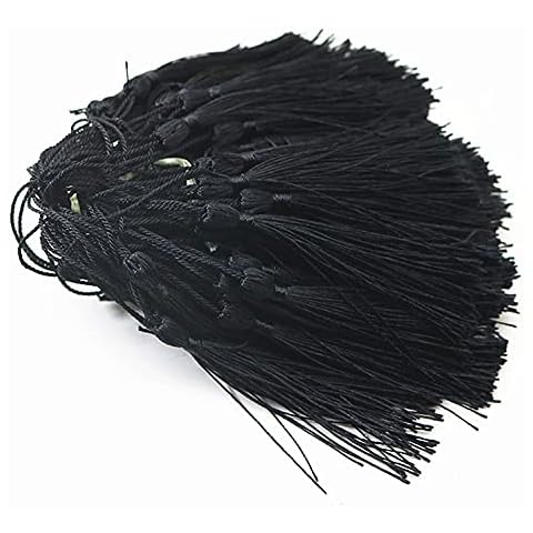 MSCFTFB 120 Pieces 5inch Silk Floss Tassels with Hang Loops Mini Tassels Mala Tassel Kits for Bookmarks Earring Dreamcatcher Jewerly Making Belt Clothing Curtain Decorations (Black) Cover