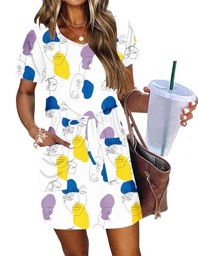 Image of AUSELILY Womens Summer Dresses 2026 Causal Short Sleeve V Neck Tie Front Mini Short Dress with Pockets