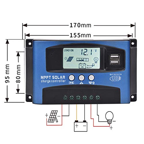 Outbit Solar Laderegler Batterieladesteuerung für Solarmodule - YCX-003 30-100A MPPT Laderegler für Solarpanel-Regler 12V/24V Autofokus-Tracking(YCX-003-100A)