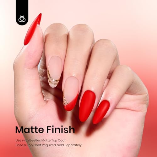 Image of Beetles Red Gel Polish - 15ml /0.51 FL.OZ, Scarlet Red Gel Nail Polish, Soak Off UV LED Nails Art, Long-Lasting Manicure Salon DIY Home