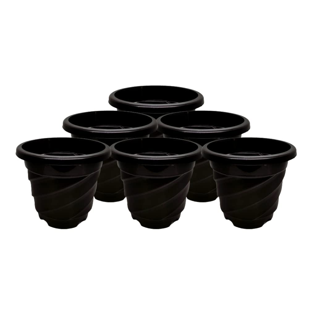 MyOwnGarden 8.5 Inch Plastic Flower Pot (Black) for Plants Pack of 6