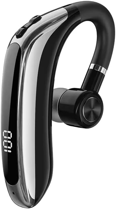 Silver Single Ear Bluetooth Headset Business, Rotating Ear Hook Design, Bluetooth 5.3, ENC Noise Cancelling, Dual Device Connection, 20H Talk Time, LED Display for Office Driving Gym