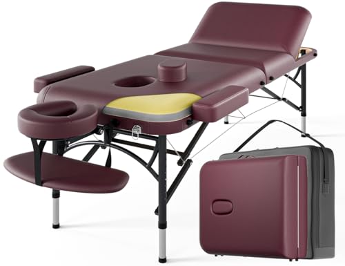 Image of 3 Fold Professional Massage Table Portable Hold Up 1100LBS Burgundy