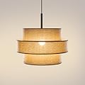CEOTIS Farmhouse Chandelier, 20" 3-Tier Linen Drum Pendant Lights, Mid-Century Modern Ceiling Light for Dining Room, Kitchen, Living Room, Bedroom, Entryway