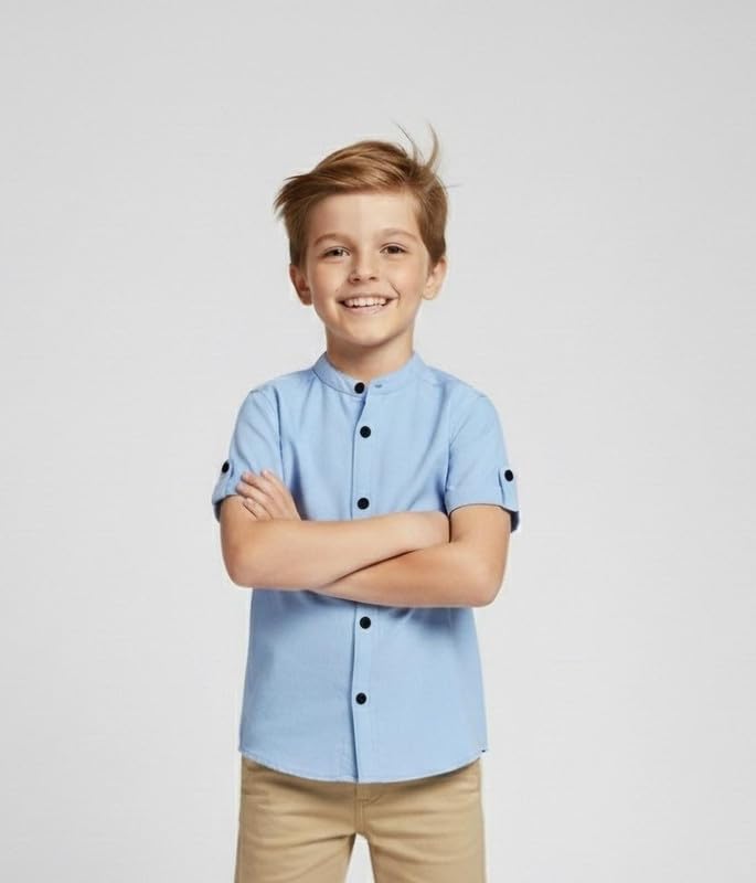 Image of Elegant Boys Shirt in Solid Pattern with Long Sleeves - Soft Fabric Ideal for Kids' School & Outings