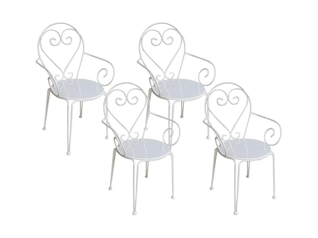 Vente-unique-Lotee de 4 sillas de jardín de Metal Estilo Hierro Forjado - Blanco - GUERMANTES