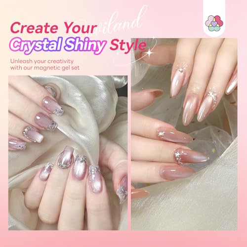 Image of SAVILAND Color Artistry Cat Eye Gel Nail Polish: 6 Colors Cateye Gel Polish Set Long-Lasting Magnetic Nail Polish Sheer Nudes Pink with Magnet Stick Nail Art Home Glass Bead Effect