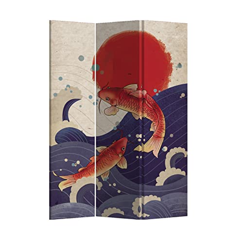 Fine Asianliving Paravent Interieur Séparateur de Pièces L120xH180cm Cloison de Séparation Amovible Japonai Oriental Chinoi Paravent Toile imprimé Deco Paravent des Deux Côtés Toile Diviseur Cover