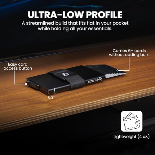 Image of CODE 118 Wallet for Men - Slim Minimalist Aluminum Smart Wallet with RFID Blocking - Compact cash and Credit card holder with Pop Up Ejector (Classic, Jet Black)