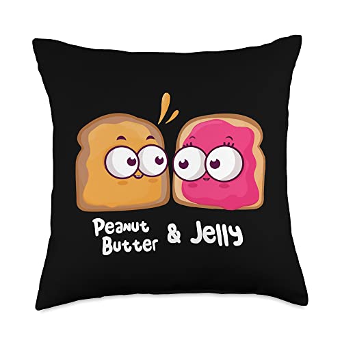 Cute Peanut Butter And Jelly Tees Collection Kawaii Peanut Butter and Jelly Toast Matching Couple-PB&J Throw Pillow, 18x18, Multicolor