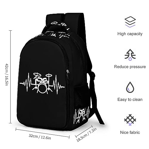 Drums Heartbeat Unisex Travel Backpack Lightweight Shoulder Bag Funny Laptop Daypack2