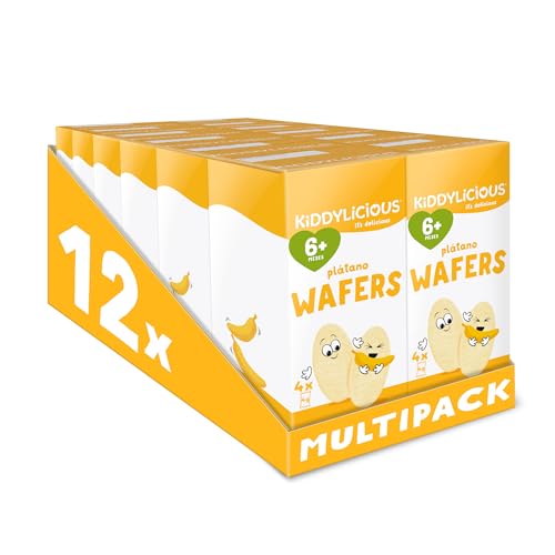 Kiddylicious Banana Wafers | Deliciosos Snacks para Bebés | Apto a Partir de 6 Meses | 12 Paquetes de 16g (4 Bolsas de 4g por Paquete) | 192g