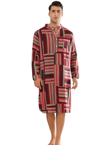 Lars Amadeus Nightshirts for Men's Long Sleeves Geometric Pattern Banded Collar Sleepshirts
