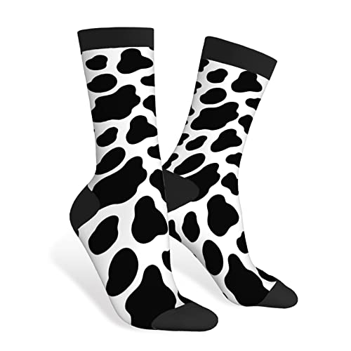 AOYEGO Cow Print Funny Socks Black and White Animal Spot Skin Fur Milk Texture Novelty Casual Crew Socks Contrast Color Design for Women Men Gift