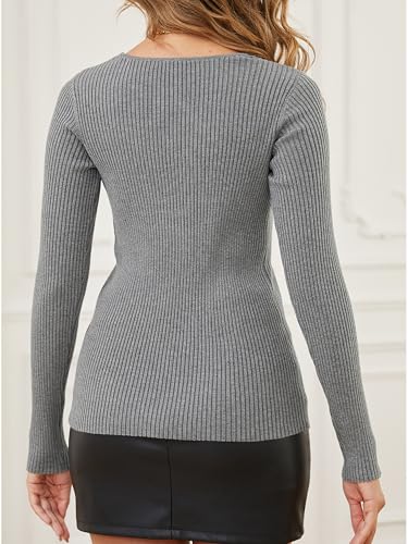 Womens Sweaters Pullover Long Sleeve Crewneck Shirts Ribbed Knit Sweater Slim Fitted Casual Jumper Tops4