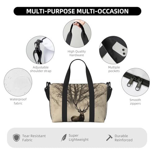 Sports Gym Bag for Women Men Travel Duffel Bag Tote Weekender Bag Carry on Overnight Bag for Travel Swimming Fitness Workout Sports Abstract Tree Elk Picture Duffle Bag3