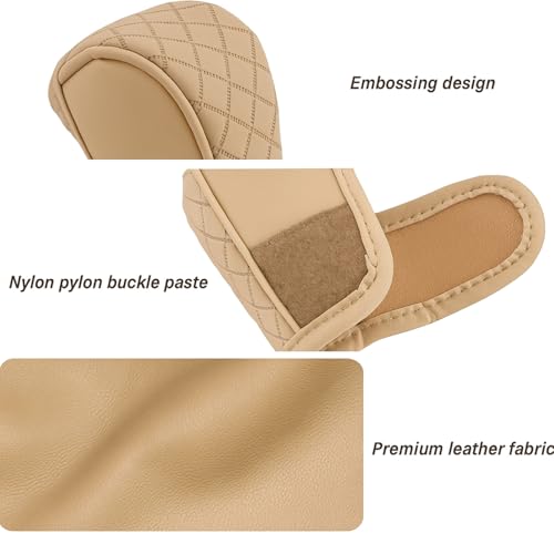 Image of DETACHI Car Gear Knob Cover Premium PU Leather Beige Non Slip Waterproof Gear Shift Protector Universal Fit for Cars SUVs Trucks Durable Diamond Design Handbrake Cover Stylish Car Interior Accessory