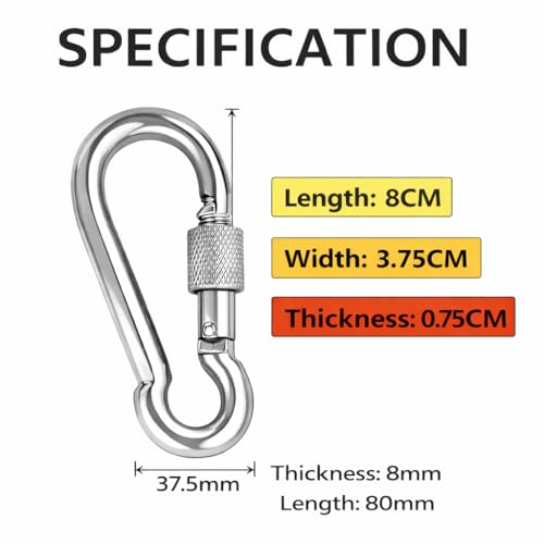 Image of Heavy Duty GI Carabiner Hook Screw Lock Carabiner Hook | Multipurpose Utility Clips for Keys, Bags, Bottles & Daily Use, Pack of 6 for Camping, Climbing, Hammock, Dog Leash, Swing (6)