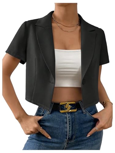 Floerns Women's Elegant Blazer Jacket Short Sleeve Button Lapel Business Outfit