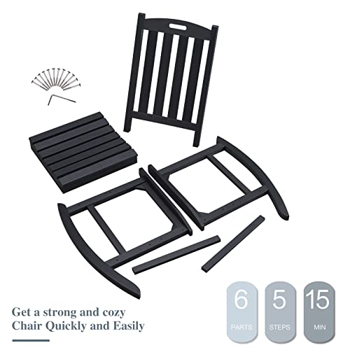 Psilvam Oversized Outdoor Rocking Chair, with 21\" Wide Seat and 32\" Tall Backrest, Pre-Assembled with Most Components for Effortless Installation (Carbon Black) - Thumbnail 7
