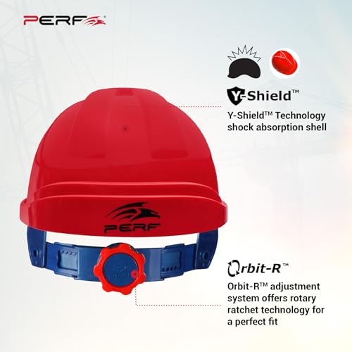 Image of PERF Safety Helmet for Construction & Outdoor Work|Easy 3D Fitting System for Any Head Size|Lightweight|8-Point Support Easy Impact Absorption Sweatband|Orbit-R|Red