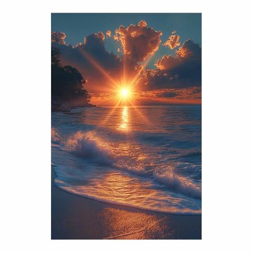 Toile de fleur de aquarelle TERUEA coucher de soleil orange bord de mer décoration murale 70x100cm