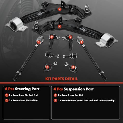 A-Premium Set of 8, Front Lower Control Arm, Sway Bar Link, Inner Outer Tie Rod End, Compatible with Nissan Maxima 2000-2003, Infiniti I30 2000-2001, I35 2002-2004 - Image 4