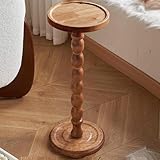 Brown Small Round Side Drink Table with Solid Wood Leg Pedestal Accent for Space Living Room Bedroom Sofa Spaces End Couch Petite Tables (Brown, 60 * 24 * 24cm)