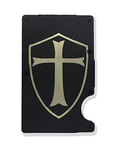 Morale Tags Templar Shield Engraved Metal RFID Blocking Tactical Minimalist Wallet w/Money Clip