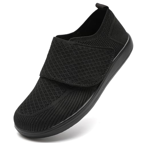 RJYWGS Diabetic Shoes for Women Wide Toe Box Shoes Extra Wide Width Orthopedic Sneakers for Edema Feet Comfortable Zero Drop Non Slip Walking Women Black Size 8.5