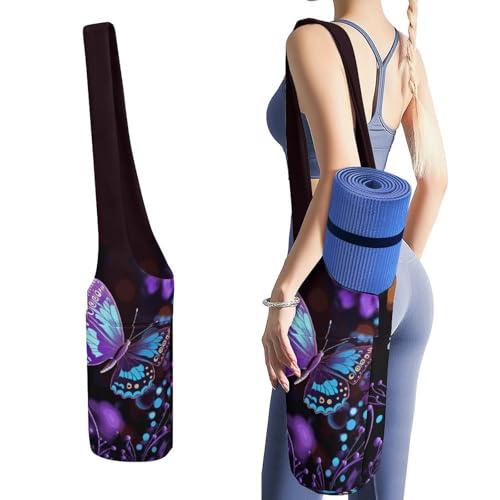 Sac pour tapis de yoga grand format violet avec sangle réglable motif floral de gym